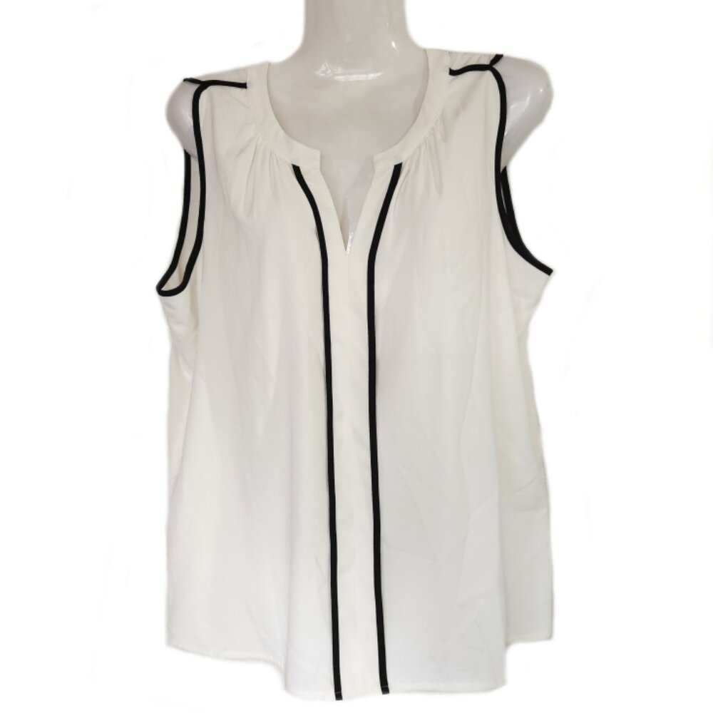Calvin Klein Sheer White with Black Trim Sleeveless Blouse Size M